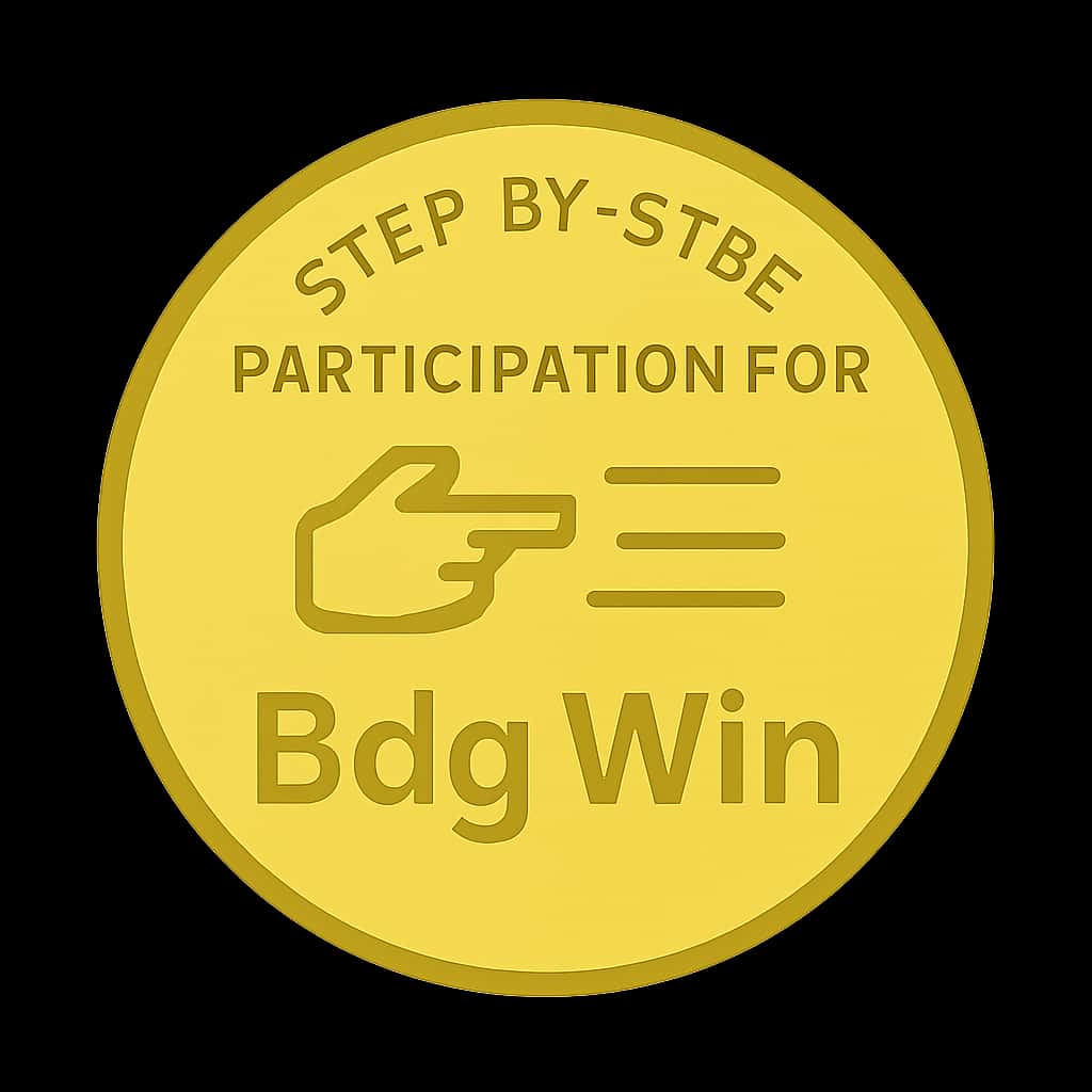A simple badge design illustrating step-by-step participation in Bdg Win, with the text 'Bdg Win'.